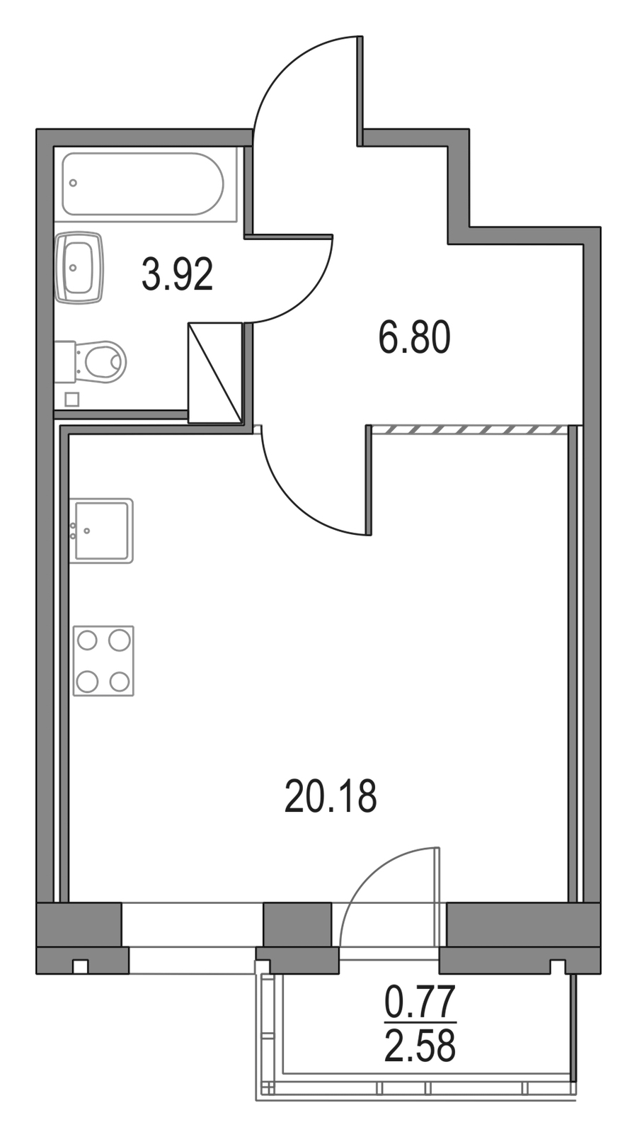 Квартира студия 30.9 м², 14/19 эт., ЖК «Приморский квартал»